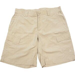 North Face Sz 34 Khaki Tan Nylon Cargo Hiking Shorts 9.5"L Outdoor Lightweight
